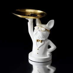 SCULPTURE DECO BULLDOG BLANC VIDE POCHE 23CM
