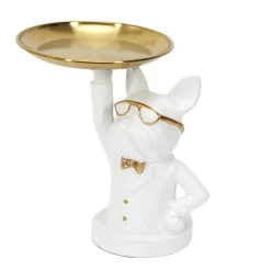 SCULPTURE DECO BULLDOG BLANC VIDE POCHE 23CM