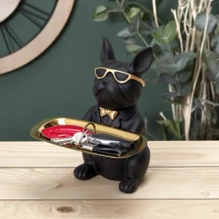 SCULPTURE DECO BULLDOG NOIR VIDE POCHE 21CM