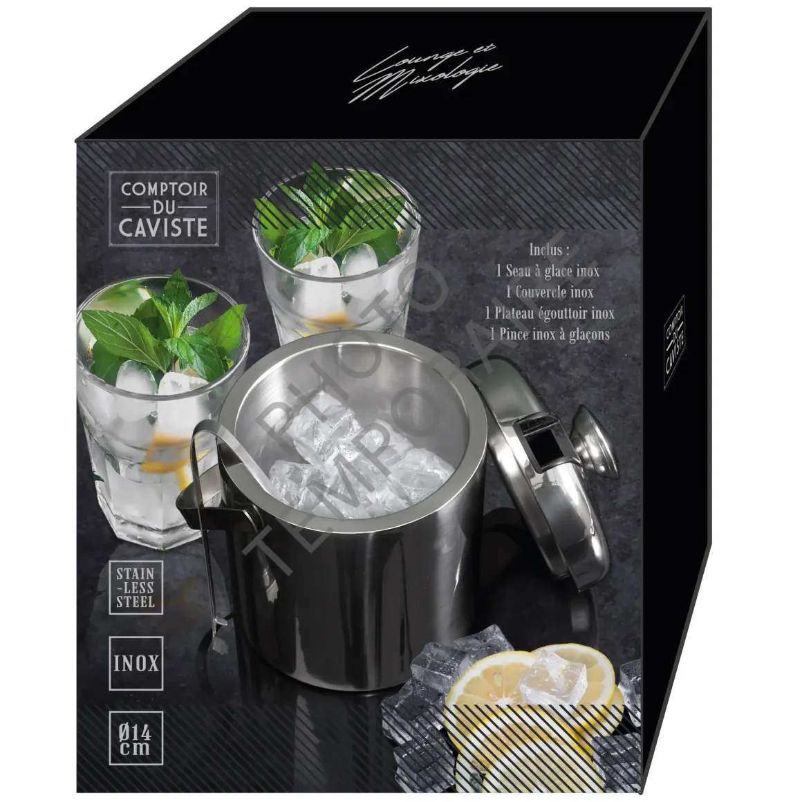 SEAU GLACE METAL COUVERCLE ET PINCE 1.3L