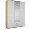 SELENA ARMOIRE 3PORTES MIROIR 2TIROIRS CHENE BROSSE BLANC