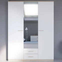 SELENA ARMOIRE 3PORTES MIROIR 2TIROIRS CHENE BROSSE BLANC