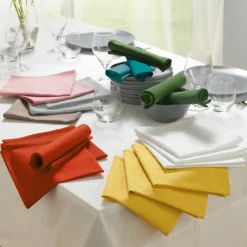 3 SERVIETTES DE TABLE 40X40 CM COTON UNI INITIA ROSE