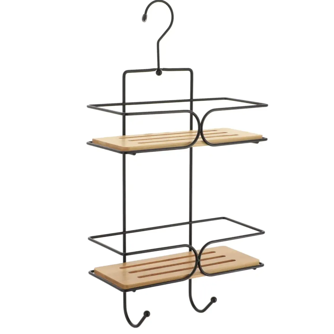 SERVITEUR FIL METAL 2 ETAGERES BAMBOU NOIR