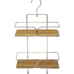 SERVITEUR FIL METAL   2 ETAGERES BAMBOU   CHROME   BAMBOU