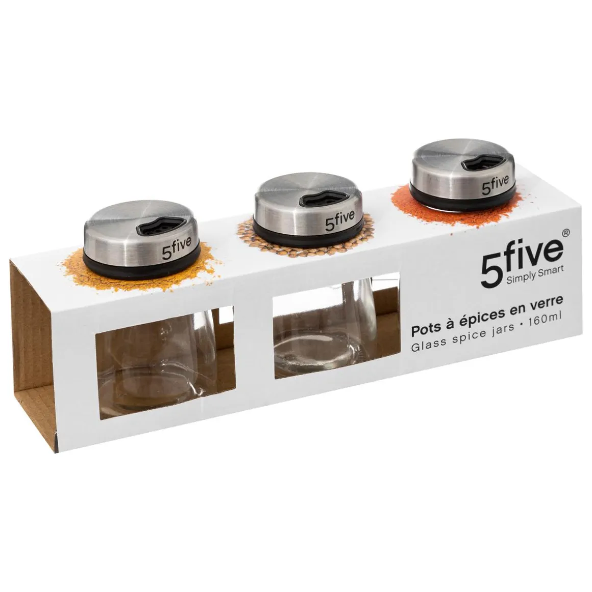 SET 3 BOCAUX EPICES VERRE ET INOX