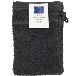 SET DE 5 GANTS DE TOILETTE 15X21CM ANTHRACITE