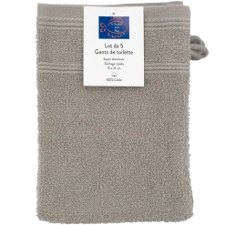 SET DE 5 GANTS DE TOILETTE 15X21CM BEIGE