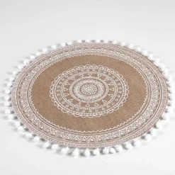 SET DE TABLE 38 CM JUTE IMPRIME ET POMPONS RENATA BLANC