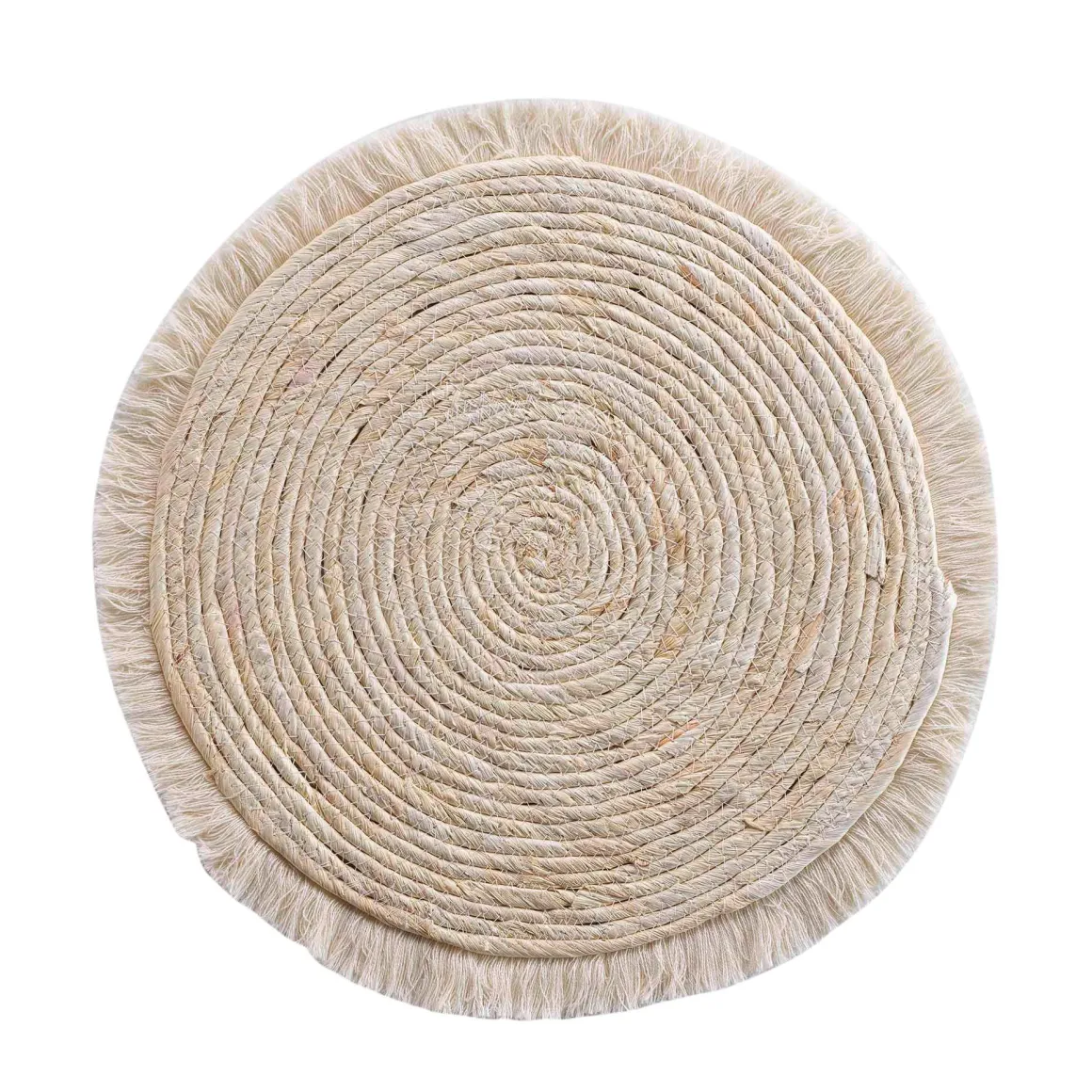 SET DE TABLE D.38CM PAILLE DE MAIS ET FRANGES OSLO LIN