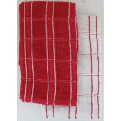 SET 2 ESSUIE MAINS ANDREW 50X50CM COTON ROUGE BLANC