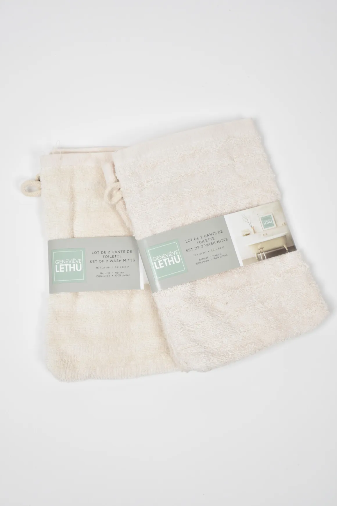 SET 2 GANTS TOILETTE GENEVIEVE LETHU 550G CREME