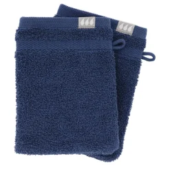 SET 2 GANTS TOILETTE 15X21CM COTON BLEU MARINE
