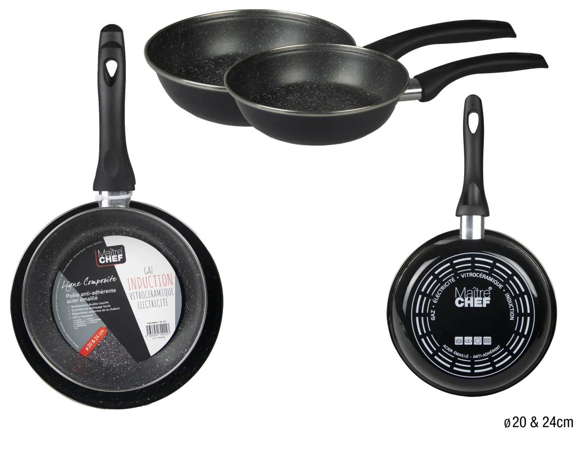 SET 2 POELES EMAILLEES PIERRE D.20CM ET 24CM