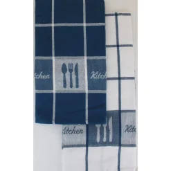 SET 2 TORCHONS PAUL 50X70CM COTON BLANC BLEU