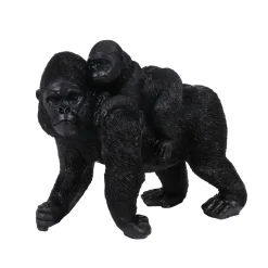 STATUE GORILLE ET BEBE NOIRE 20X16CM