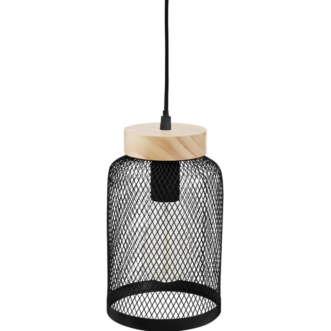 SUSPENSION METAL ET BOIS NOIR ZELY H.24.5CM