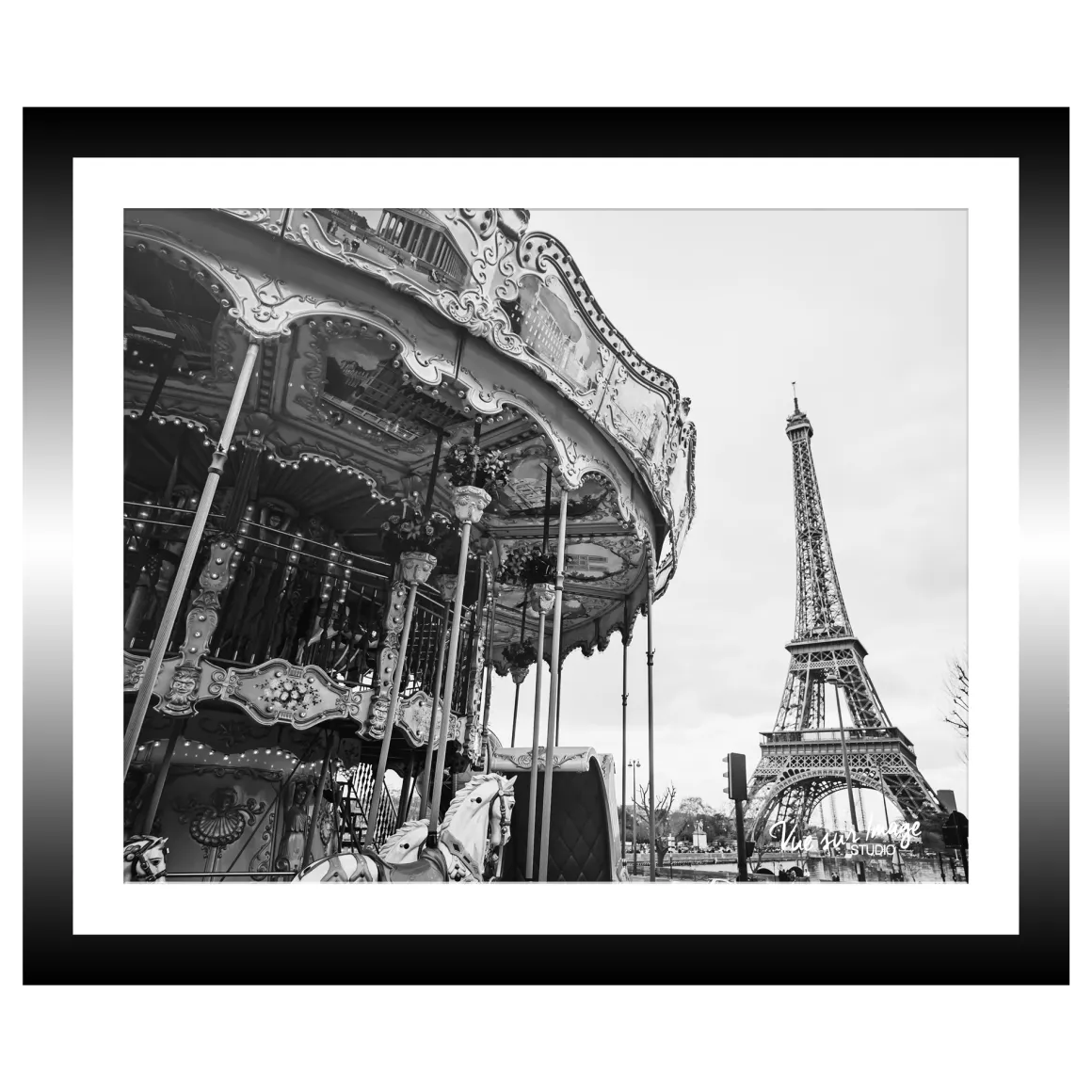 TABLEAU 25X25CM BAGUETTE NOIRE CARROUSSEL