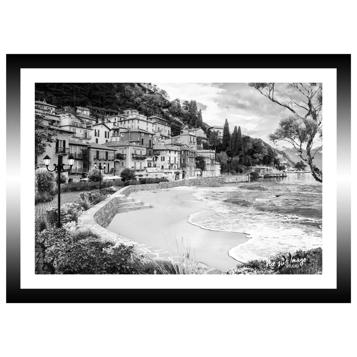 TABLEAU 35X25CM BAGUETTE NOIRE FRONT MER