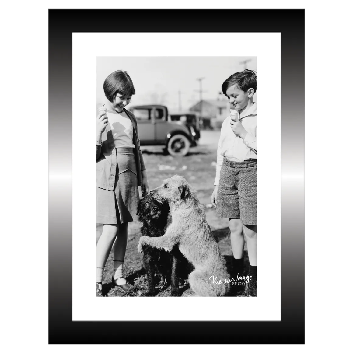 TABLEAU 15X20CM BAGUETTE NOIRE VINTAGE ENFANT