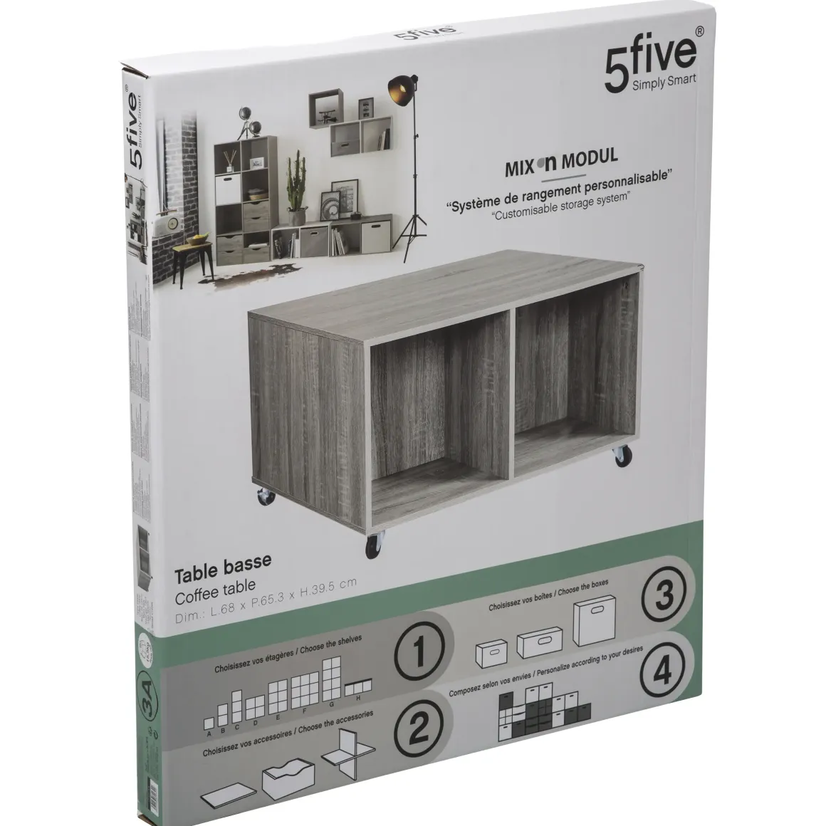 TABLE BASSE 4 CASES MIX GRIS
