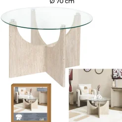 TABLE BASSE RONDE VERRE PIETRA D70CM