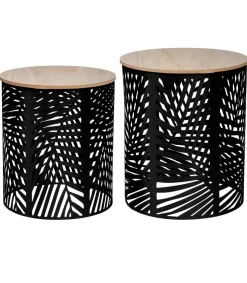 TABLE CAFE FEUILLE NOIR D.39X39X45CM