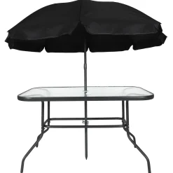 TABLE JARDIN RECTANGULAIRE 4 CHAISES ET PARASOL