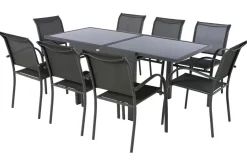 TABLE PIAZZA EXTENSIBLE VERRE GRAPHITE 8 PLACES