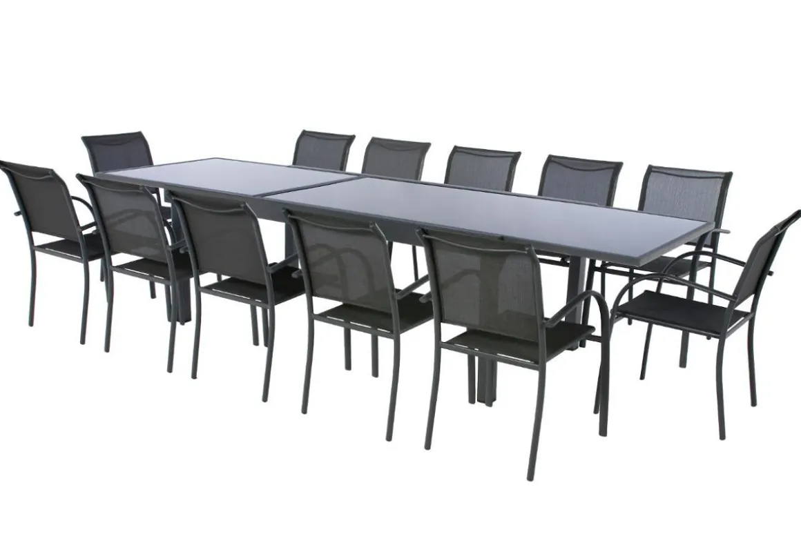 TABLE PIAZZA EXTENSIBLE VERRE GRAPHITE 12 PLACES
