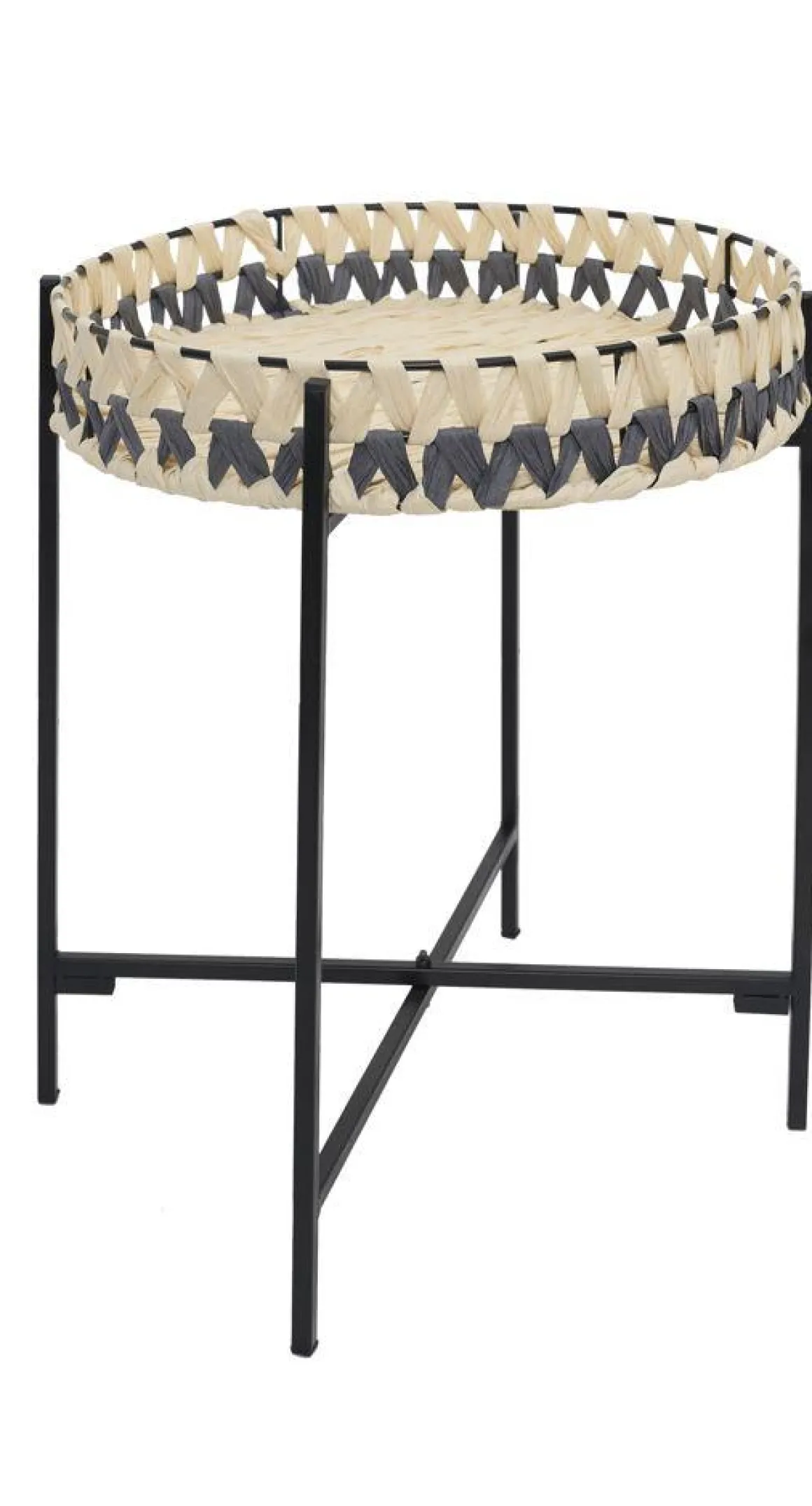 TABLE PLATEAU RONDE NOIR ET BEIGE 39.5X46.5CM