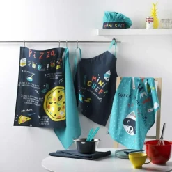 TABLIER ET TOQUE 50X60 CM 24 CM COTON IMPRIME MINI CHEF