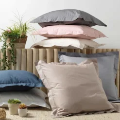 TAIE OREILLER VOLANT PLAT 63X63CM PERCALE UNI BLC P BOURDON
