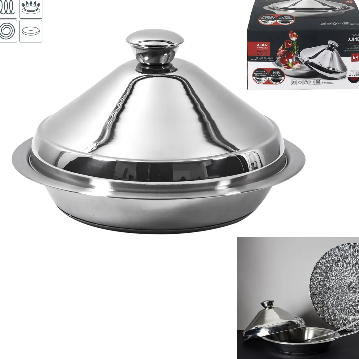 TAJINE ACIER INOXYDABLE 24CM