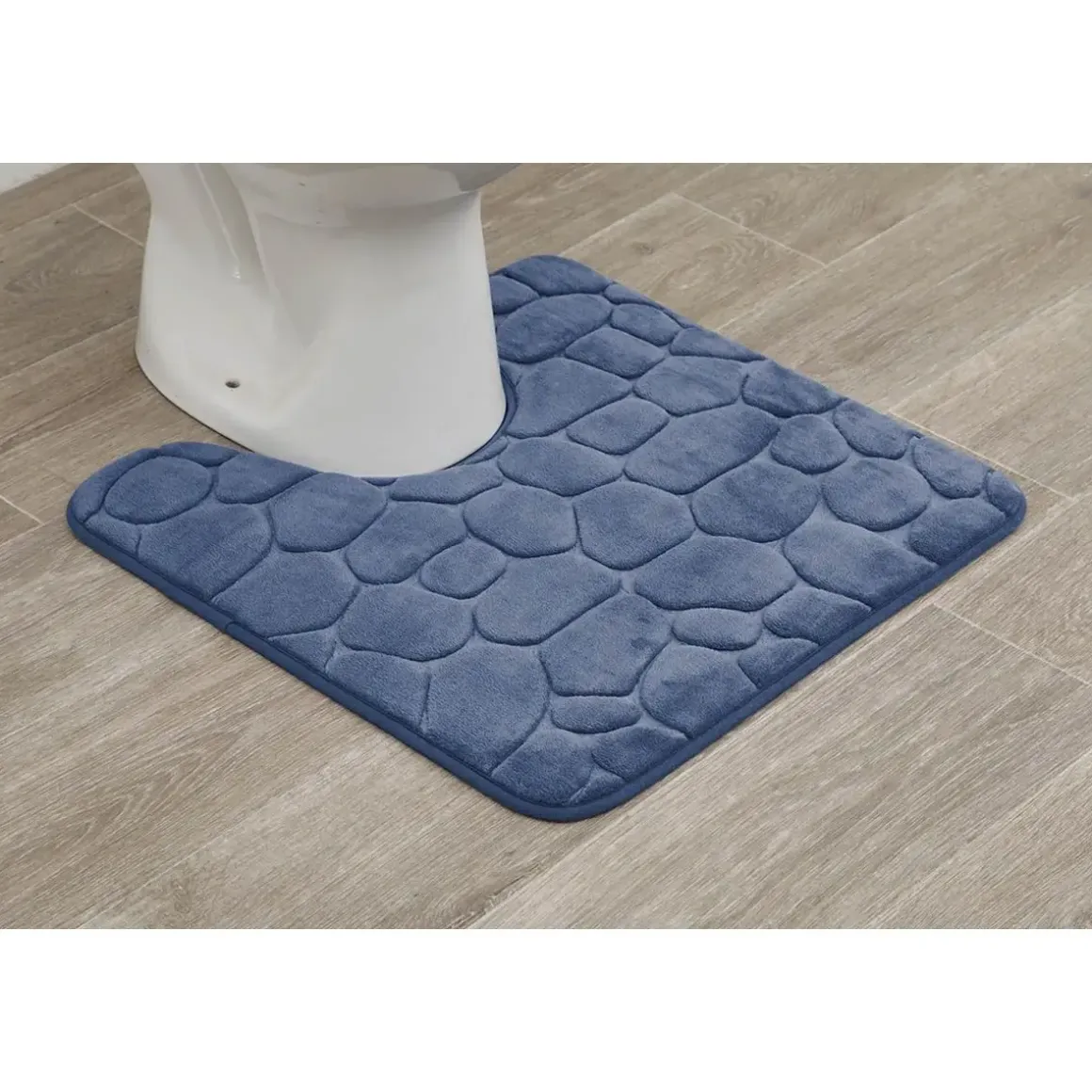 TAPIS CONTOUR WC MEMOIRE DE FORME GALET 45X50CM BLEU MARINE