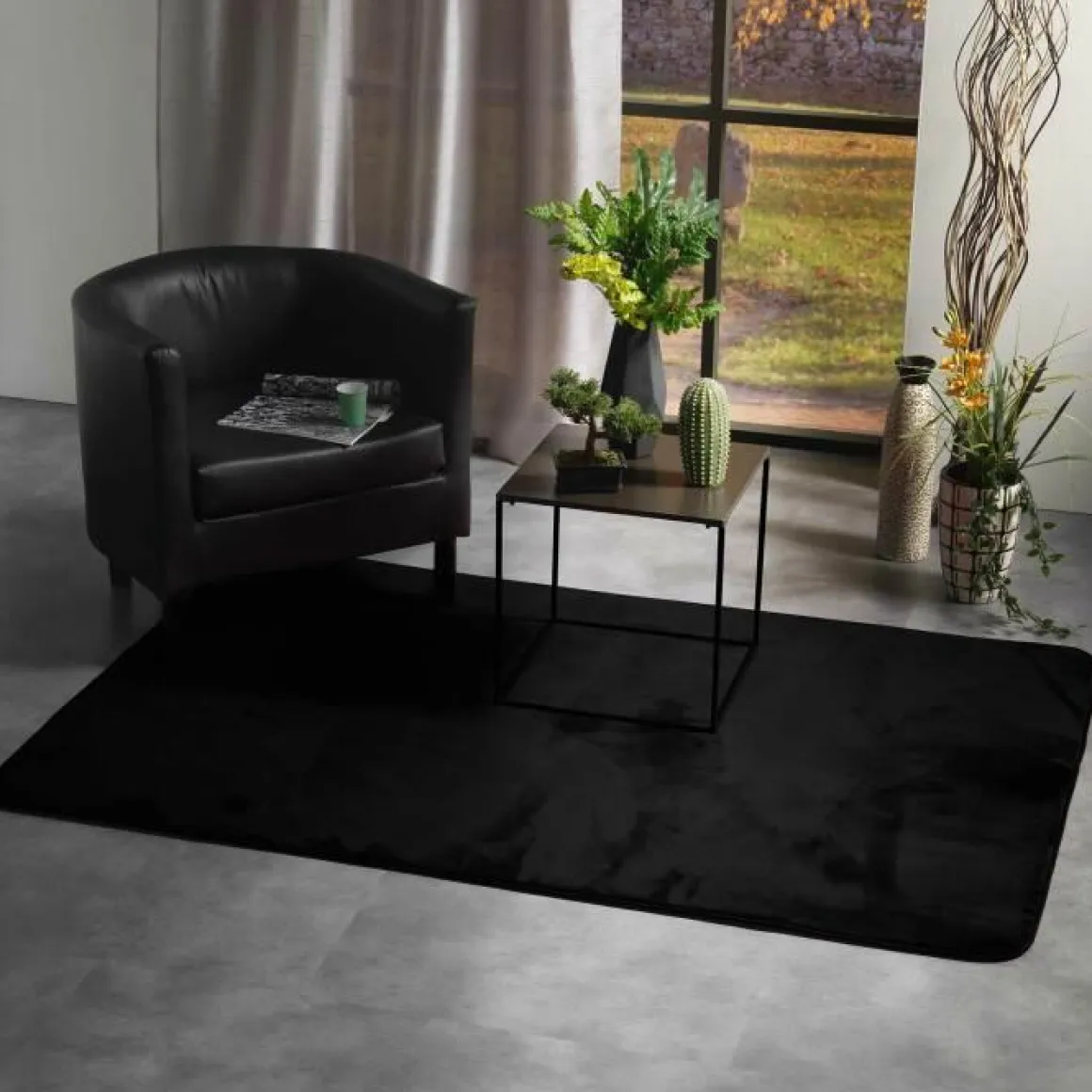 TAPIS RECTANGLE 120X170CM FLANELLE UNIE FLANOU NOIR