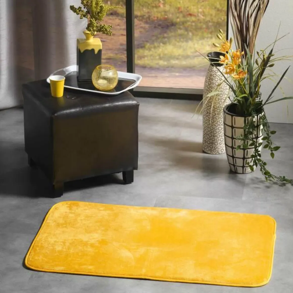 TAPIS RECTANGLE 50X80CM FLANELLE UNIE FLANOU JAUNE