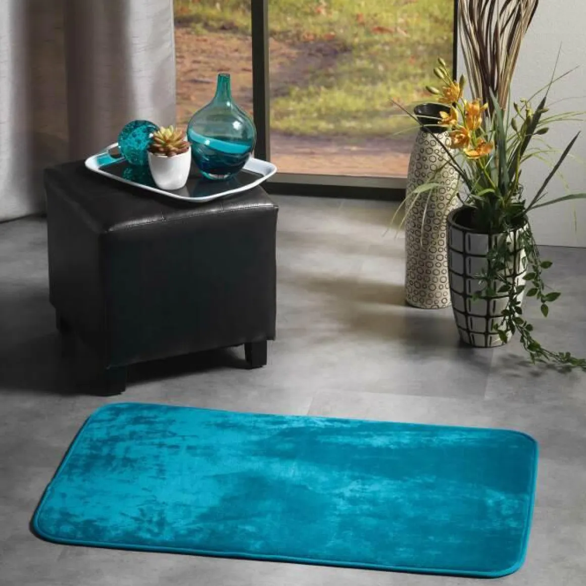 TAPIS RECTANGLE 50X80CM FLANELLE UNIE FLANOU BLEU