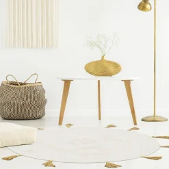 TAPIS ROND COTON POMPON BEIGE 90CM