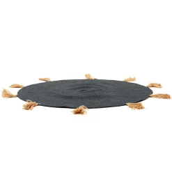 TAPIS ROND COTON POMPON GRIS 90CM