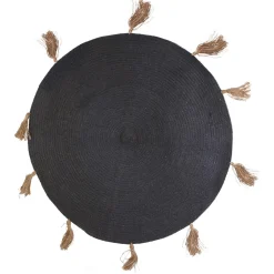 TAPIS ROND COTON POMPON GRIS 90CM