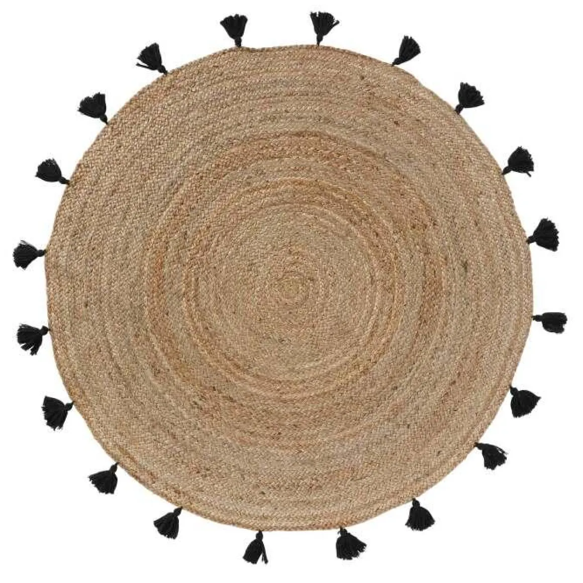 TAPIS ROND D.120CM JUTE UNI ET POMPONS SHIRA NOIR