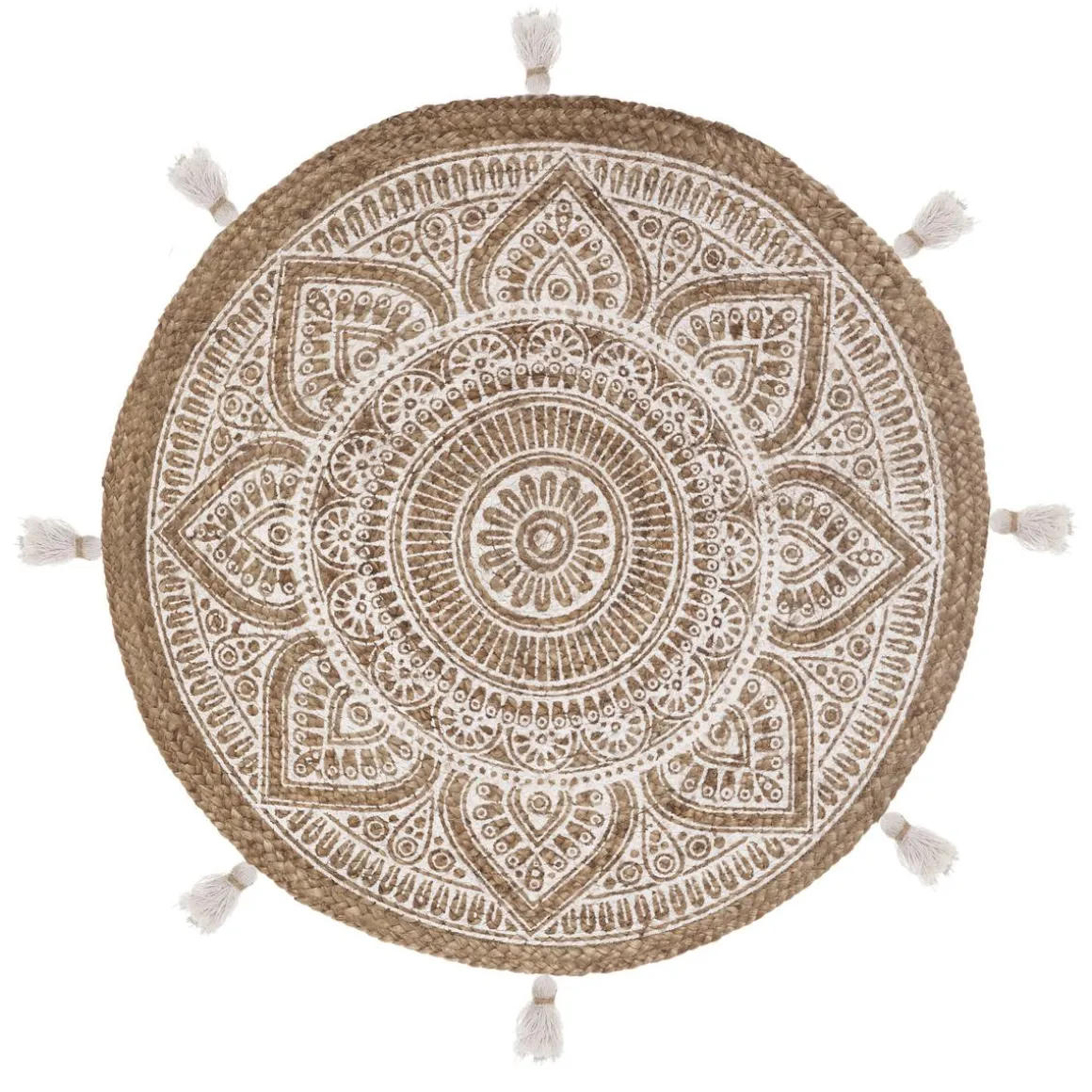 TAPIS ROND JUTE IMRPIME BLANC ROSALIE D.78CM