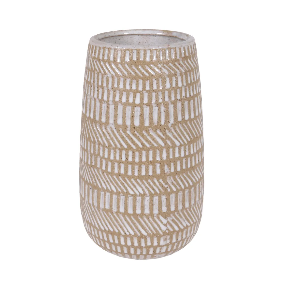 VASE CERAMIQUE BEIGE ET BLANC H.19CM