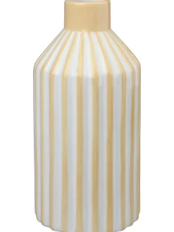 VASE JAUNE ET BLANC LIGNE RELIEF 11.5X11.5X24CM