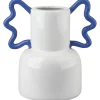 VASE POP BAS BLANC ANSES BLEUES GRES 21X14.5X22CM