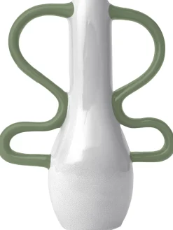 VASE POP HAUT BLANC ANSES VERTES GRES 21.5X10X26.3CM